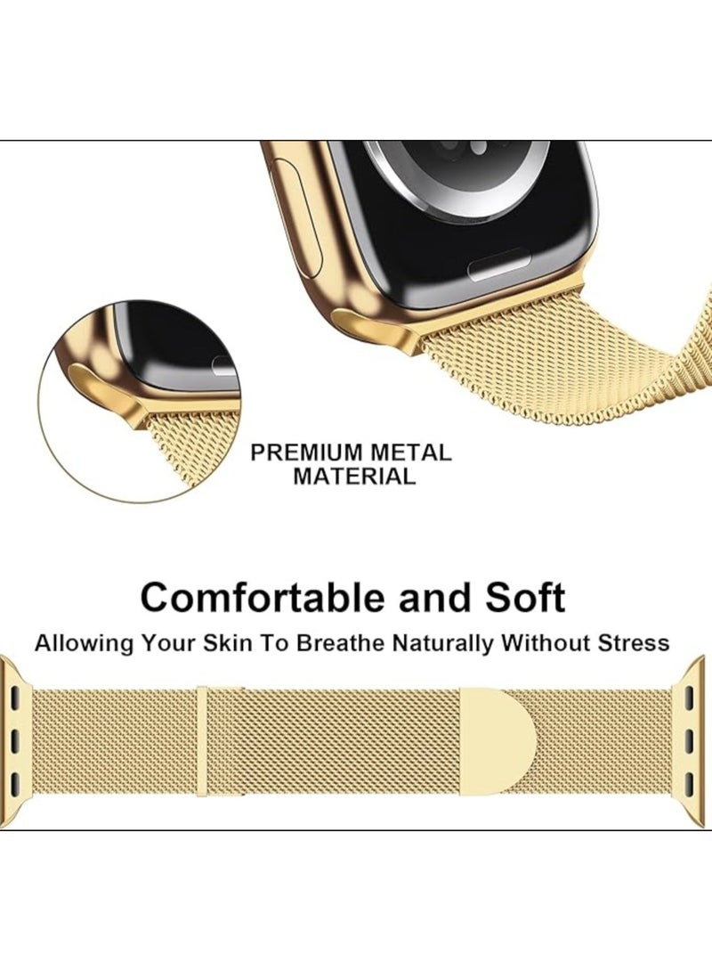 BEILINGDUN Compatible with Apple Watch Strap 49mm 46mm 45mm 44mm 42mm 41mm 40mm 38mm Women Men, Milanese Loop Apple Watch Band Ultra 3/2/1 SE3/2/1 iwatch Series 11 10 9 8 7 6 5 4 3 2 1,Smooth Stainless Steel Metal Gold - Image 4